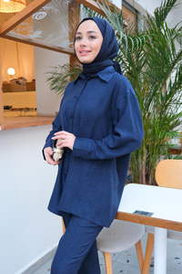 Düğmeli İkili Takım Lacivert