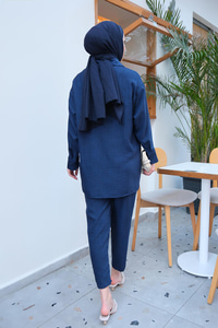 Düğmeli İkili Takım Lacivert