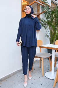 Düğmeli İkili Takım Lacivert