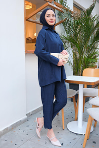 Düğmeli İkili Takım Lacivert