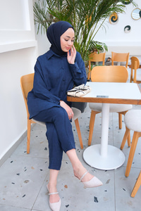 Düğmeli İkili Takım Lacivert