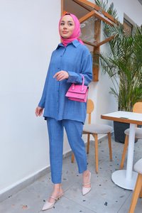 Düğmeli İkili Takım Mavi
