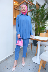 Düğmeli İkili Takım Mavi