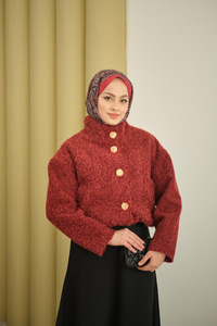 Düğmeli Kısa Keçe Kaban Bordo