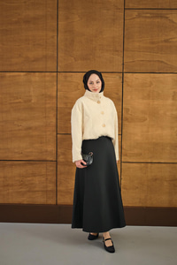 Düğmeli Kısa Keçe Kaban Ekru