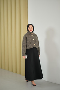 Düğmeli Kısa Keçe Kaban Gri