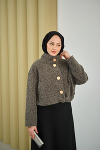 Düğmeli Kısa Keçe Kaban Gri