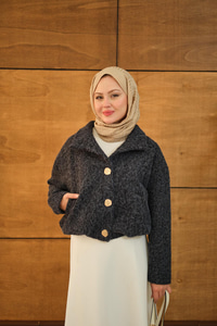 Düğmeli Kısa Keçe Kaban Lacivert