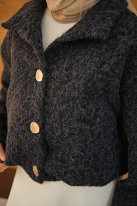 Düğmeli Kısa Keçe Kaban Lacivert