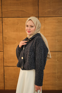 Düğmeli Kısa Keçe Kaban Lacivert