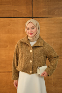 Düğmeli Kısa Keçe Kaban Vizon