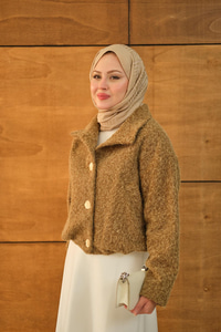 Düğmeli Kısa Keçe Kaban Vizon