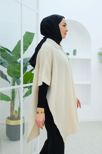 Düğmeli Panço Ekru