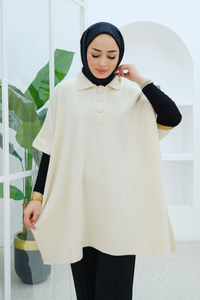 Düğmeli Panço Ekru