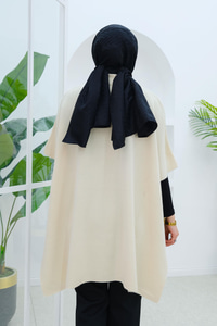 Düğmeli Panço Ekru