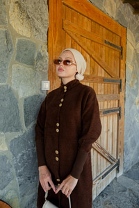 Düğmeli Triko Ceket Kahverengi