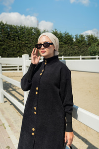 Düğmeli Triko Ceket Siyah