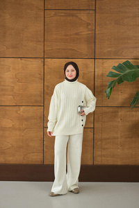 Düğmeli Triko Takım Ekru