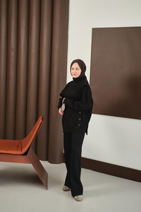 Düğmeli Triko Takım Siyah