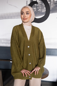 Uygun Fiyatlı DUGMESI TAS DETAYLI TRIKO HIRKA YESIL | Loccomoda.com 