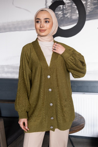 Uygun Fiyatlı DUGMESI TAS DETAYLI TRIKO HIRKA YESIL | Loccomoda.com 