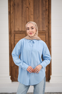 Düz Oversize Gömlek Bebe Mavi