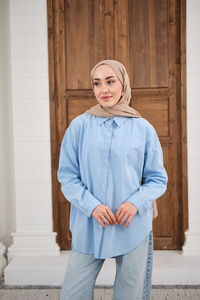 Düz Oversize Gömlek Bebe Mavi