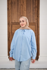 Düz Oversize Gömlek Bebe Mavi