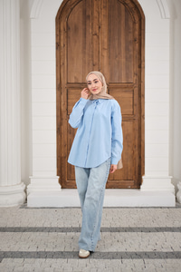 Düz Oversize Gömlek Bebe Mavi