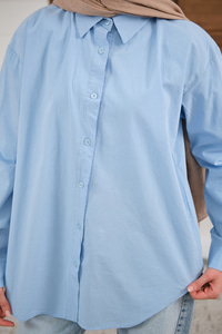 Düz Oversize Gömlek Bebe Mavi