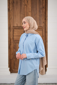 Düz Oversize Gömlek Bebe Mavi