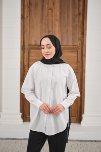 Düz Oversize Gömlek Beyaz