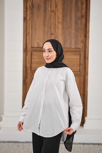 Düz Oversize Gömlek Beyaz