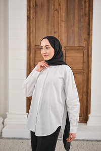 Düz Oversize Gömlek Beyaz