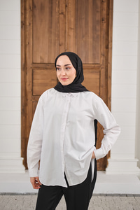 Düz Oversize Gömlek Beyaz