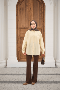 Düz Oversize Gömlek Krem