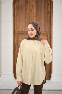 Düz Oversize Gömlek Krem