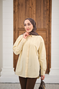 Düz Oversize Gömlek Krem