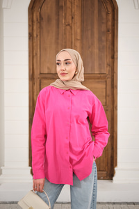 Düz Oversize Gömlek Pembe
