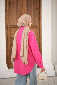 Düz Oversize Gömlek Pembe