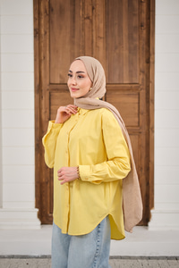 Düz Oversize Gömlek Sarı