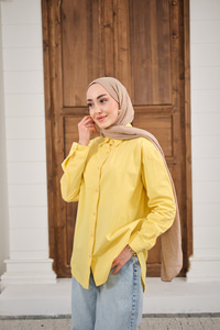 Düz Oversize Gömlek Sarı