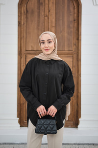 Düz Oversize Gömlek Siyah