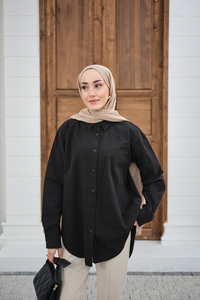 Düz Oversize Gömlek Siyah