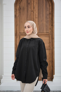 Düz Oversize Gömlek Siyah