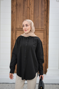 Düz Oversize Gömlek Siyah