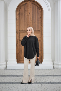 Düz Oversize Gömlek Siyah