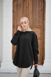 Düz Oversize Gömlek Siyah