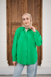 Düz Oversize Gömlek Yeşil