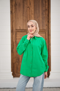 Düz Oversize Gömlek Yeşil